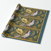 Pigeon Blue Yellow Fish Art Nouveau Cadeaupapier (Uitgerold)