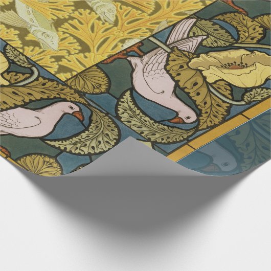 Pigeon Blue Yellow Fish Art Nouveau Cadeaupapier (Hoek)