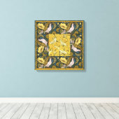 Pigeon Blue Yellow Fish Art Nouveau Canvas Afdruk (Insitu (Houten vloer))