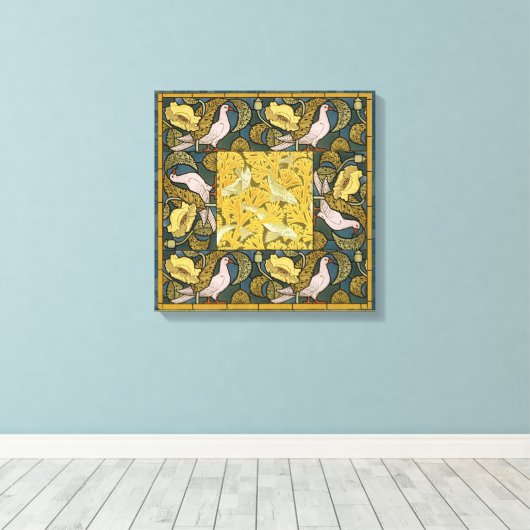 Pigeon Blue Yellow Fish Art Nouveau Canvas Afdruk (Insitu (Houten vloer))