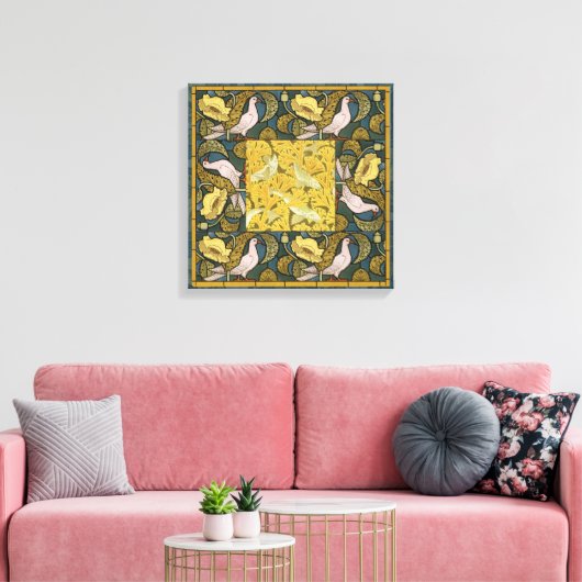 Pigeon Blue Yellow Fish Art Nouveau Canvas Afdruk (Insitu (Woonkamer))