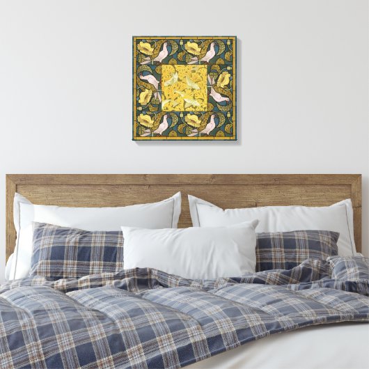 Pigeon Blue Yellow Fish Art Nouveau Canvas Afdruk (Insitu (Slaapkamer))