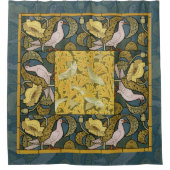 Pigeon Blue Yellow Fish Art Nouveau Douchegordijn (Voorkant)