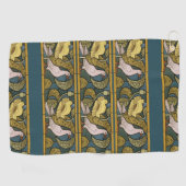 Pigeon Blue Yellow Fish Art Nouveau Golfhanddoek (Horizontaal)