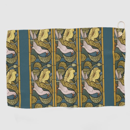 Pigeon Blue Yellow Fish Art Nouveau Golfhanddoek (Horizontaal)