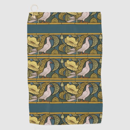 Pigeon Blue Yellow Fish Art Nouveau Golfhanddoek (Voorkant)
