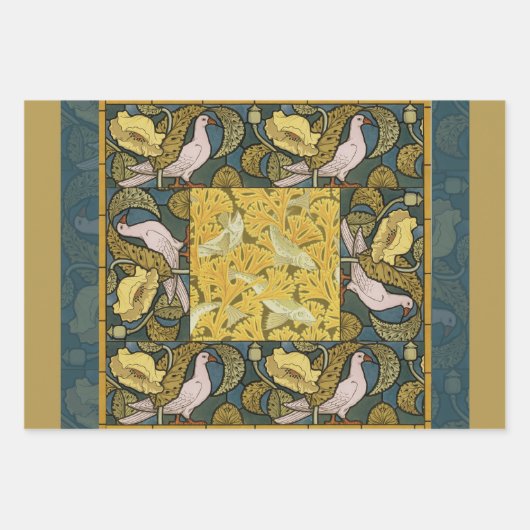 Pigeon Blue Yellow Fish Art Nouveau Inpakpapier Vel (Voorkant 3)