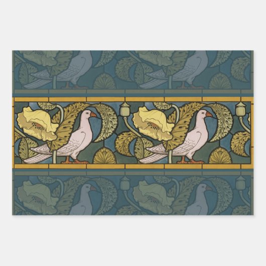 Pigeon Blue Yellow Fish Art Nouveau Inpakpapier Vel (Voorkant)