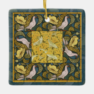 Pigeon Blue Yellow Fish Art Nouveau Keramisch Ornament