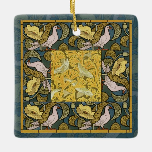 Pigeon Blue Yellow Fish Art Nouveau Keramisch Ornament (Voorkant)