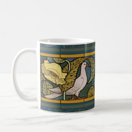 Pigeon Blue Yellow Fish Art Nouveau Koffiemok (Links)