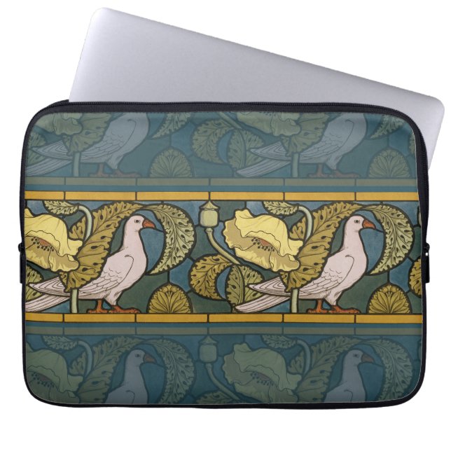 Pigeon Blue Yellow Fish Art Nouveau Laptop Sleeve (Voorkant)