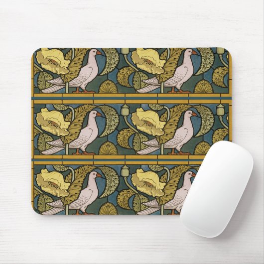 Pigeon Blue Yellow Fish Art Nouveau Muismat (Met muis)