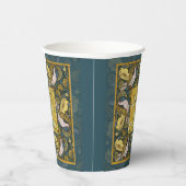 Pigeon Blue Yellow Fish Art Nouveau Papieren Bekers (Rechts)