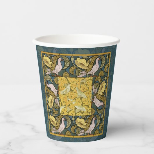 Pigeon Blue Yellow Fish Art Nouveau Papieren Bekers (Voorkant)