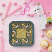 Pigeon Blue Yellow Fish Art Nouveau Papieren Bordje (Feest)