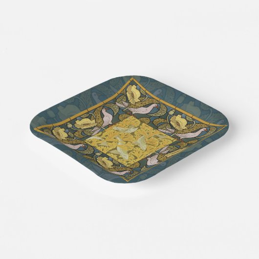 Pigeon Blue Yellow Fish Art Nouveau Papieren Bordje (Gebogen)