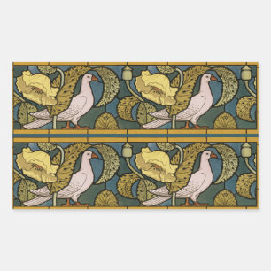 Pigeon Blue Yellow Fish Art Nouveau Rechthoekige Sticker