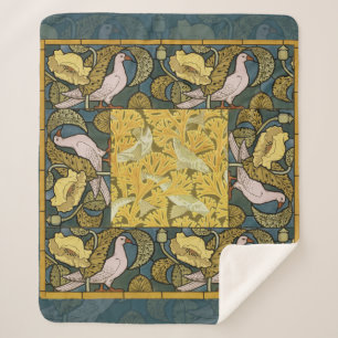 Pigeon Blue Yellow Fish Art Nouveau Sherpa Deken