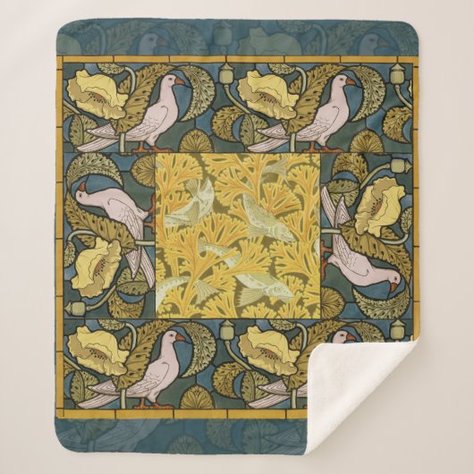 Pigeon Blue Yellow Fish Art Nouveau Sherpa Deken (Voorkant)
