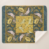 Pigeon Blue Yellow Fish Art Nouveau Sherpa Deken (Voorkant (horizontaal))