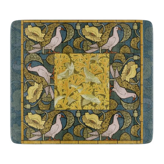 Pigeon Blue Yellow Fish Art Nouveau Snijplank (Voorkant)