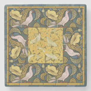 Pigeon Blue Yellow Fish Art Nouveau Stenen Onderzetter