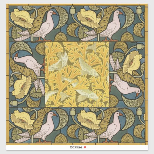 Pigeon Blue Yellow Fish Art Nouveau Sticker (Vel)