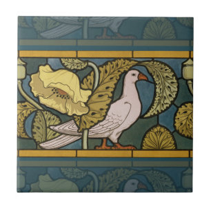 Pigeon Blue Yellow Fish Art Nouveau Tegeltje