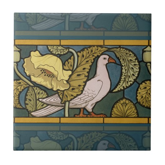 Pigeon Blue Yellow Fish Art Nouveau Tegeltje (Voorkant)