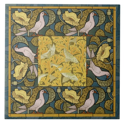 Pigeon Blue Yellow Fish Art Nouveau Tegeltje (Voorkant)