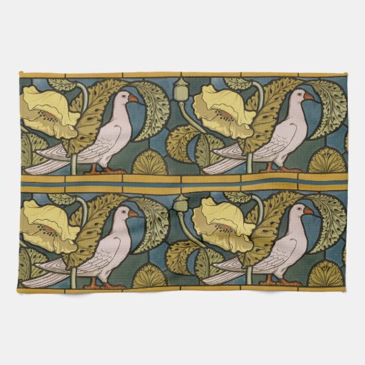 Pigeon Blue Yellow Fish Art Nouveau Theedoek (Horizontaal)