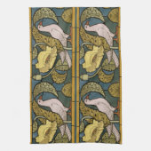 Pigeon Blue Yellow Fish Art Nouveau Theedoek (Verticaal)