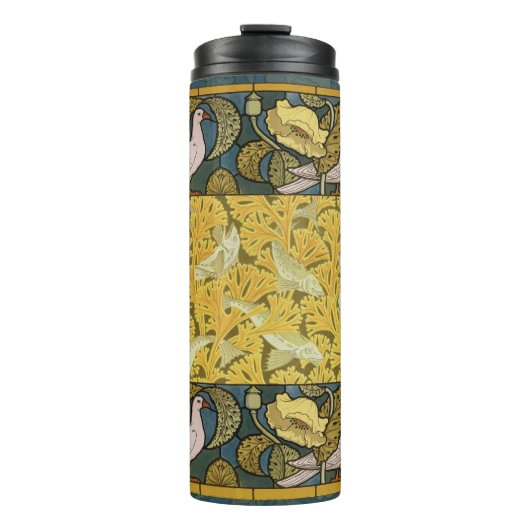 Pigeon Blue Yellow Fish Art Nouveau Thermosbeker (Voorkant)