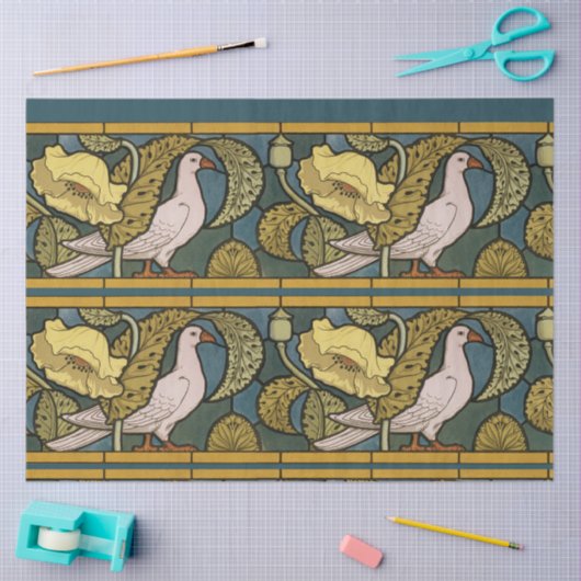 Pigeon Blue Yellow Fish Art Nouveau Tissuepapier (Craft)