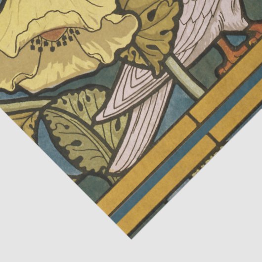 Pigeon Blue Yellow Fish Art Nouveau Tissuepapier (Detail)