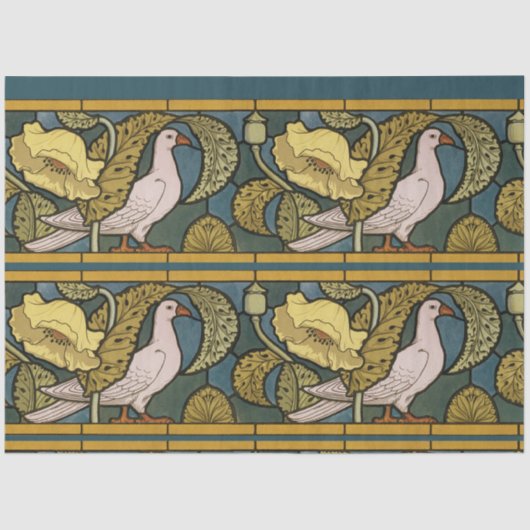 Pigeon Blue Yellow Fish Art Nouveau Tissuepapier (Voorkant)
