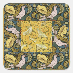 Pigeon Blue Yellow Fish Art Nouveau Vierkante Sticker