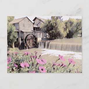 Pigeon Forge Old Mill waterverf met bloemen Briefkaart