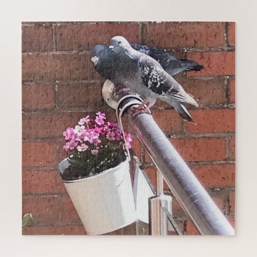 Pigeon Paar and Pink Flowers Legpuzzel (Verticaal)
