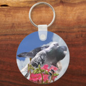 Pigeon Paar en roze Geranium Sleutelhanger (Achterkant)