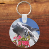 Pigeon Paar en roze Geranium Sleutelhanger (Voorkant)