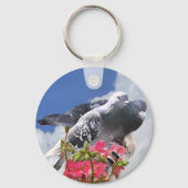 Pigeon Paar en roze Geranium Sleutelhanger (Achterkant)