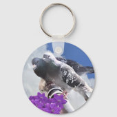 Pigeon Pair en Mauve Bloemen Sleutelhanger (Voorkant)