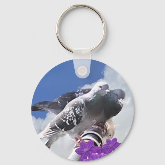 Pigeon Pair en Mauve Bloemen Sleutelhanger (Achterkant)