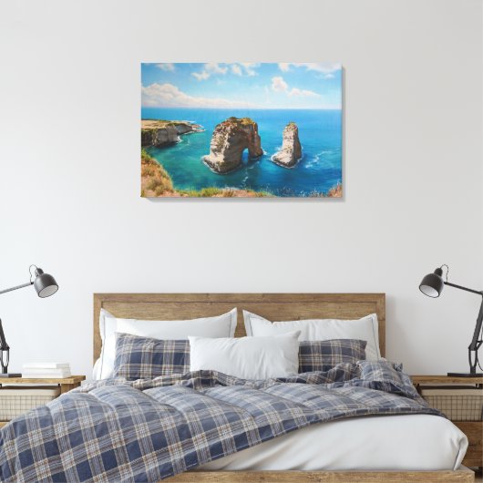 Pigeon Rocks, Beiroet – Kustsereniteit Canvas Afdruk (Insitu (Slaapkamer))