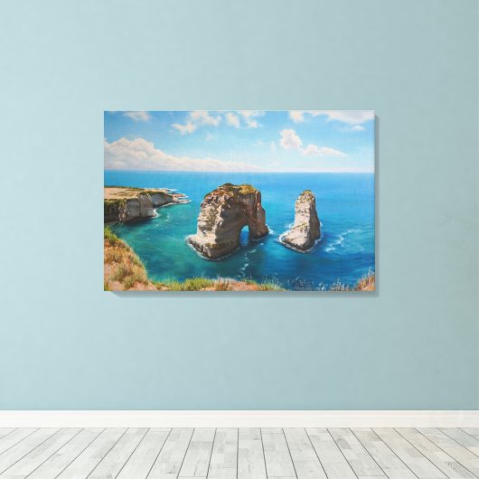 Pigeon Rocks, Beiroet – Kustsereniteit Canvas Afdruk (Insitu (Houten vloer))
