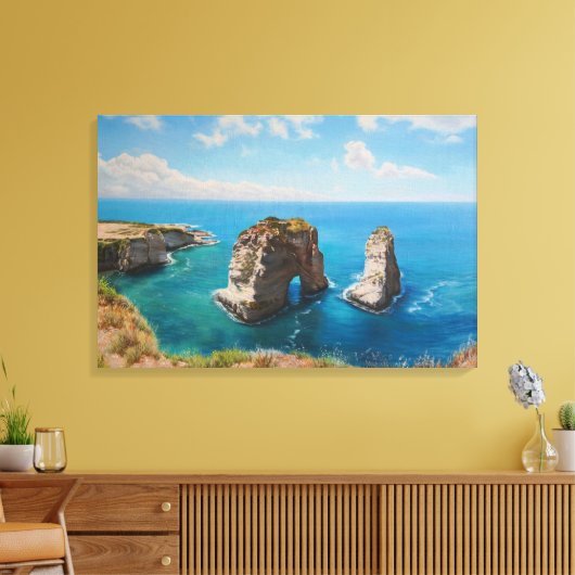 Pigeon Rocks, Beiroet – Kustsereniteit Canvas Afdruk (Insitu (Woonkamer))