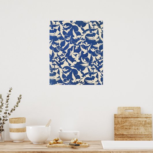 Pigeons in White and Blue Poster (Keuken)