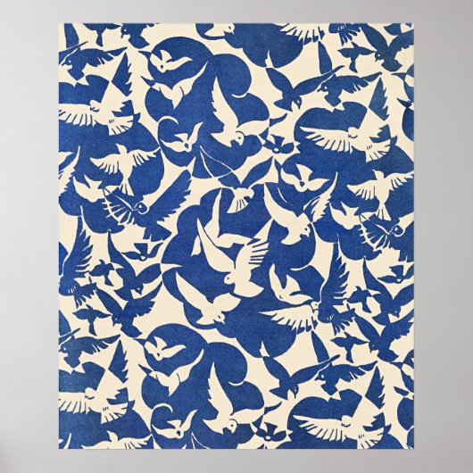 Pigeons in White and Blue Poster (Voorkant)